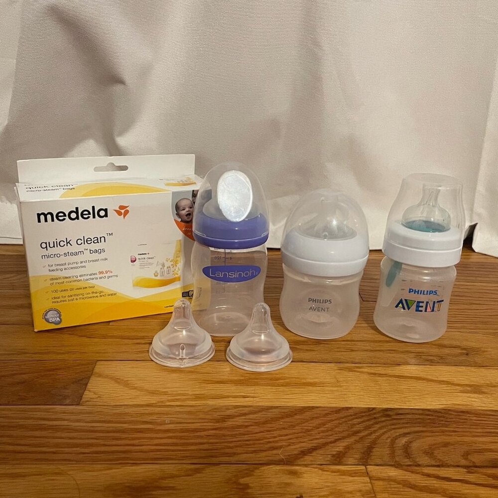 Assorted Baby Bottle + Sterilizer Bags 4+ Piece Lot